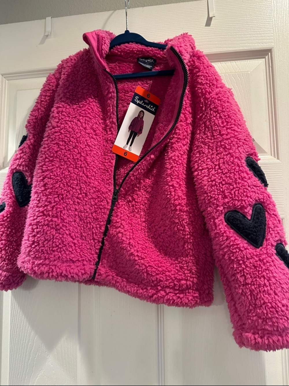 Splendid Girls Pink Sherpa Jacket Hearts Sleeve NWT Size 6 Cozy Fleece